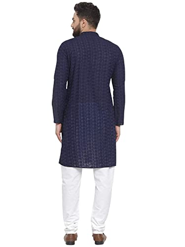 Indian Handicraft Chikankari Cotton Men Festival Floral Embroidered Straight Kurta Mandarin Collar Traditional Dress3