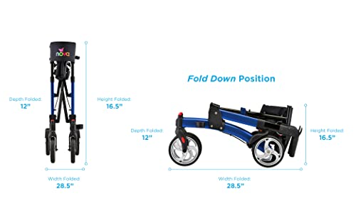 NOVA Medical Products Monarch Adventure Rollator Walker, Large All Terrain 8” Wheels, Ultra Compact & Foldable, Free Standing When Folded, Great for Travel, Comes with Cane Holder, Blue, (4329BL) - Image 6