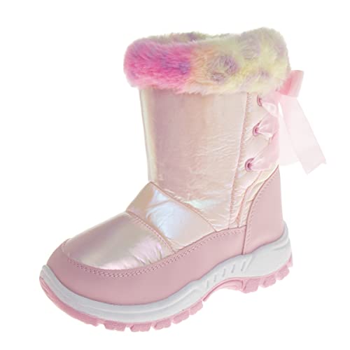 Rugged Bear Girls Snow Boot, Pink Multi Shiny, 1 Big Kid