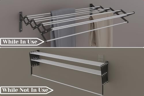 Image of RIOMAX Heavy Duty Rust-Free Stainless Steel Foldable Wall Mounted /Mounting Clothes Drying Stand /Cloth Dryer Racks for Bathroom /Balcony /Indoor /Outdoor (4 Ft - 9 Rod - Black & Silver)