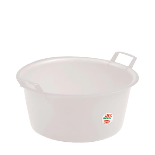Sicignano | Barreño redondo de polietileno – Apto para contacto alimentario – Multiusos para cocina, lavandería, jardinería, limpieza doméstica – Resistente y ligera, (neutro, diámetro 35 x 17 cm)