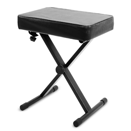 Pyle Adjustable Padded Keyboard Bench – Folding X-Style Keyboard Bench w/ 3-Position Height...