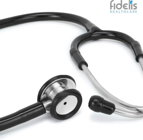 Image of Fidelis Healthcare Black Edition Dual Head Stainless Steel Stethoscope for Doctors, Medical Students & Nurses | High Acoustic Sensitivity, Lightweight Chestpiece, Flexible Tube Clinical Gear
