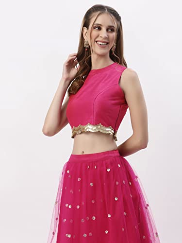 Image of studio rasa Women's Dupion Sequin Embellished Crop Top for Wedding Festive