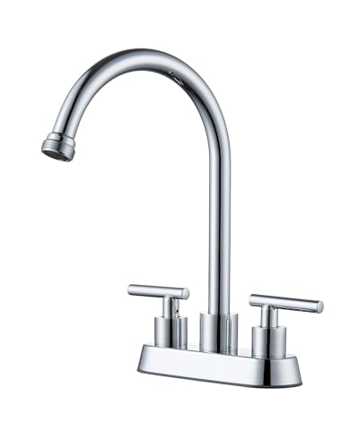KroBer 4 Inch Centerset Laundry Faucet 2 or 3 Hole Deck Mount Chrome Utility Sink Faucet with 360 Swivel Spout and 3/4 Thread End Garden Hose Adapter