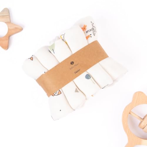 Image of HABER Organic Cotton Muslin Baby Wipes & Bibs Cloth 30x30 Pack of 5, Highly Absorbent Quick Dry Newborn for Sensitive Skin, 4 Layer Ultra Soft Skin Safe Muslin, Gentle for Infants & Toddlers