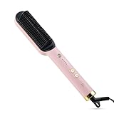 Paris Hilton - Hair Straightening Brush, Professional Ceramic Hot Brush for Sleek Hair with Easy Handling (Pink)