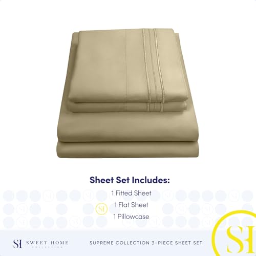 Image of Twin Sheets - Breathable Luxury Sheets with Full Elastic & Secure Corner Straps Built In - 1800 Supreme Collection Extra Soft Deep Pocket Bedding Set, Sheet Set, Twin, Sage