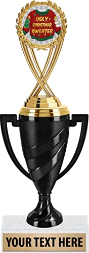 Crown Awards Christmas Award Trophies, 12" Black Swirl Cup Trophy with Ugly Christmas Theme Figure, Engraving Included Prime