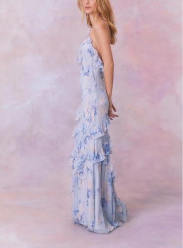 Image of SOOKABEILA Women Y2k Boho Maxi Dress Floral Lace Sheer Tiered Flowy Cami Long Dress 2025 Summer Smocked Beach Sundress