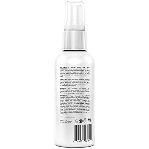 Natural Shoe Deodorizer Spray, Foot Deodorant Spray, Foot Odor Eliminator for All Shoes - Fights Athletes Foot & Stinky Feet - Tea Tree Oil, Peppermint, Spray Better Than Powder, Sneaker Balls - 4 Oz