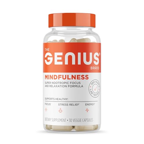 The Genius Brand Genius Mindfulness - Brain Health Supplement - Supports Healthy Mindsets - Calm, Energy, Memory & Focus Support - Ashwagandha, NeuroFactor & More - 30 Veggie Pills