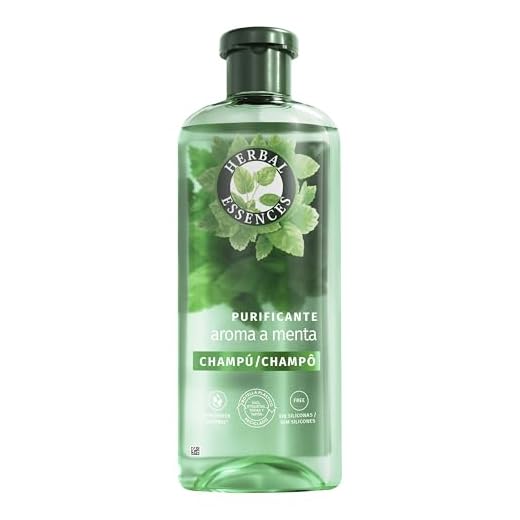 Herbal Essences Champú Purificante Con Aroma A Menta 350 ml Para Todo Tipo De Cabello. Ayuda A Refrescar, Revitalizar Y Fortalecer. De Origen Natural* Sin Siliconas, Vegano *Ingredientes De La Fórmula