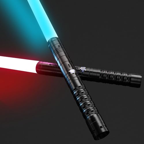 Lightsaber Dueling Light Saber RGB 16 Colors USB Rechargeable FX Lightsabers with Metal Handle with Sounds Mode Laser Sword Toy for Cosplay Party Birthday Gifts (Black-2Pc)