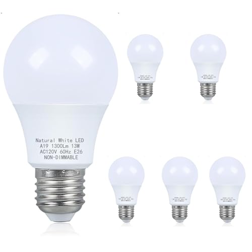 Rmmoimm A19 LED Light Bulbs 100W Equivalent 13W 4000K Soft White 1300 Lumens, Non-Dimmable, E26 Base Energy Efficient 15000Hour Lifespan for Bedroom Living Room Office - image 1