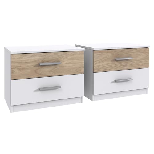 Lomadox Schlafzimmer Set 3-teilig mit Bett 180x200 cm, 2X Nachtschrank in weiß mit Eiche – Bild 3