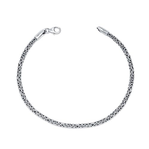 LeCalla Solid 925 Sterling Silver Byzantine Bracelet for Women | Italian 2.5MM Round Handmade Antique Byzantine Link Chain Bracelet 7 Inches, Made in Italy