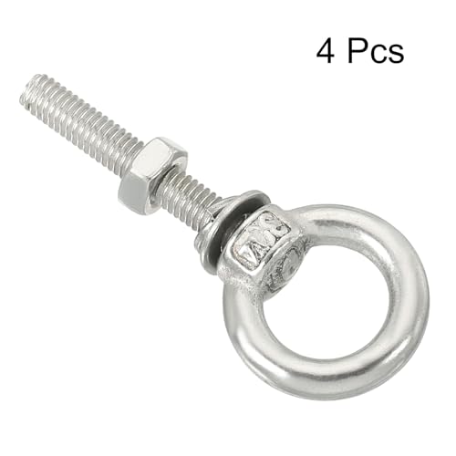 Image of uxcell M4*30 3 /16 inchx1.18 inch Stainless Steel Eye Bolts Threaded Screw Eyebolt Shoulder Ring with Nuts Washers for Lifting Hanging, 4 Set