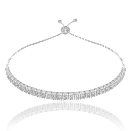 Image of 925 Sterling Silver Adjustable Bracelet for Women | Elegant Solitaire Zirconia Tennis String Design | Classic Glide Jewelry Gift for Girls