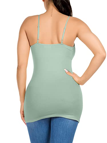 Image of Long Cotton Camisole Spaghetti Strap Tank Top for Women Basic Cami Tops Womens Undershirts Mint-Large