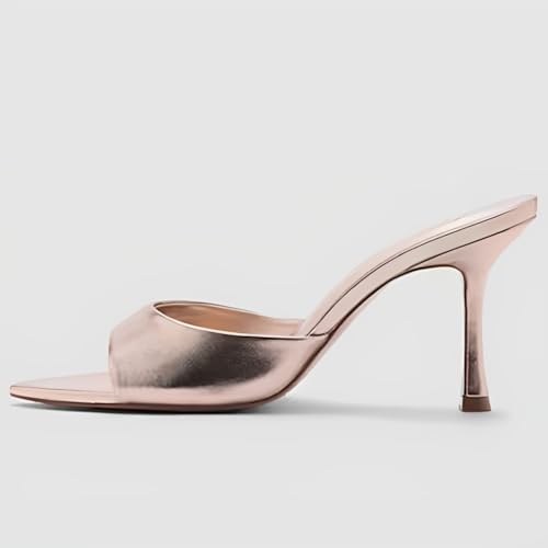Image of YIYA Women's Open Pointed Peep Toe Mules Kitten Heels Stiletto High Heels Slide Sandals Summer Slip On Backless Dress Spring Summer Pumps Shoes