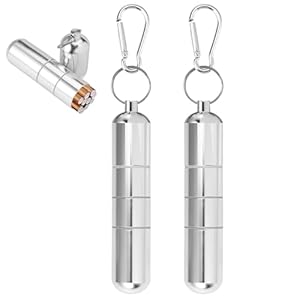 2 Set Sleutelhanger Sigarettenkoker, Waterdichte Ronde Sigaretten, Mini Aluminium Sigarettenkoker voor Mannen Vrouwen, Draagbare Sigarettenkoker voor Reizen Wandelen Kamperen, 12,5×2,5cm, Zilver