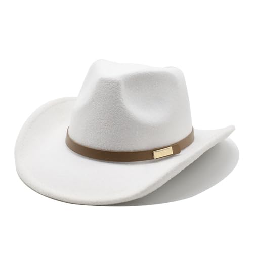 Image of LIDHAY Women Men Classic Felt Wide Brim Western Cowboy Cowgirl Hat with Belt Buckle