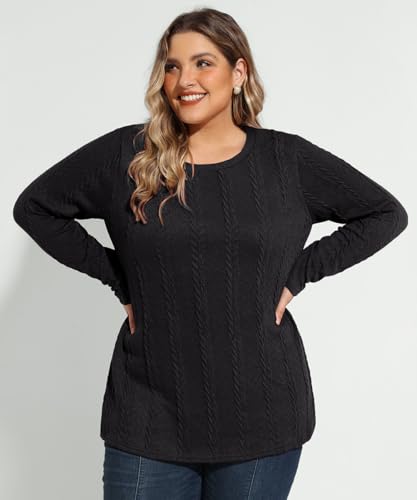 Image of CARCOS Womens Plus Size Tops Basic Fall Cable Knit Sweaters Long Sleeve Shirts Crewneck Lightweight Tunic Tops XL-5XL