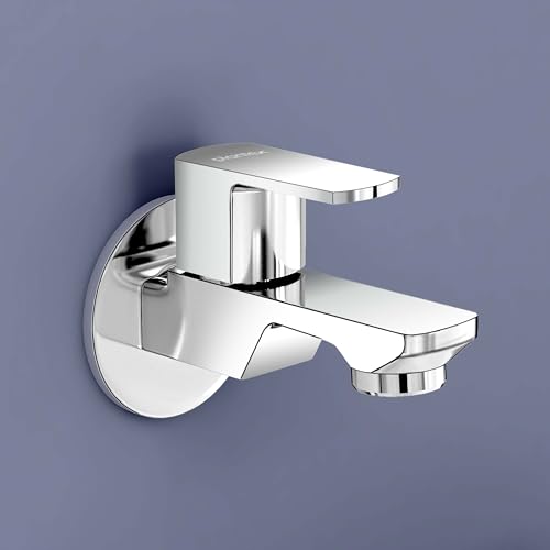 Plantex Single Lever Water Tap for Bathroom with Water-Saving Aerator/Wall Mount Bib Cock with Wall Flange and Teflon Tape/Brass Spindle Bib Tap for Home (Saga-1291-Chrome)