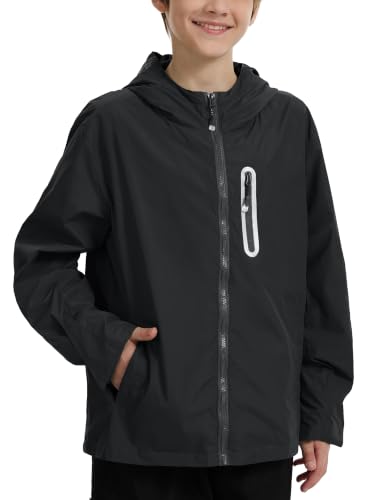 Image of UIQUR Boys Girls Rain Jacket Kids Waterproof Raincoats 5-14 Years | Hooded Lightweight Windbreakers with Zipper Pockets Cycling Camping Running School Lightweight