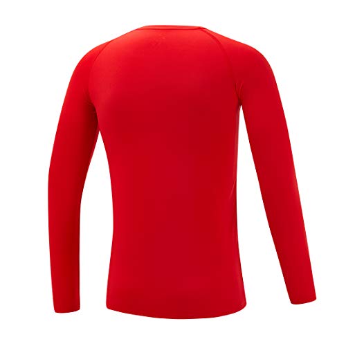 Devoropa Youth Boys Compression Shirt Long Sleeve Football Baseball Undershirt Quick Dry Sports Baselayer Red L - Thumbnail 3