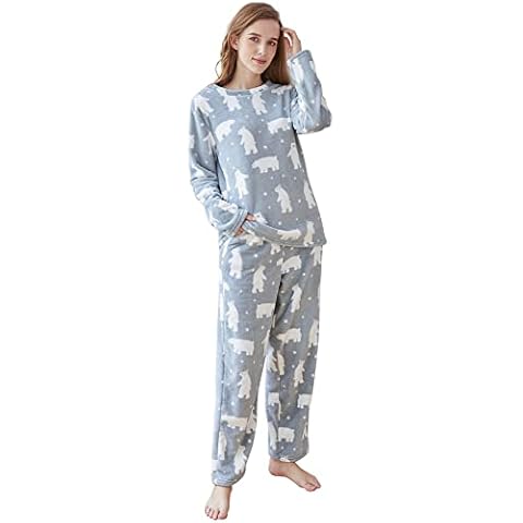 DiaryLook Womens Fleece Pyjamas Sets Fluffy Soft Ladies Pyjamas Lounge Wear Sets Polar Bear Pyjamas M 12-14 Cover