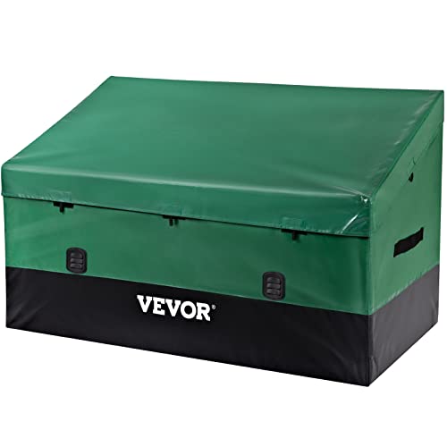 VEVOR Outdoor Storage Box, 230 Gallon Waterproof PE Tarpaulin Deck Box w/Galvanized Frame, All-Weather Protection & Portable, for Camping, Garden, Poolside, and Yard, Black & Green