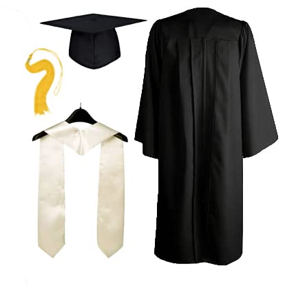 CONVOWEAR Matte Fabric Black Convocation/Graduation Gown, Hat And White Sash