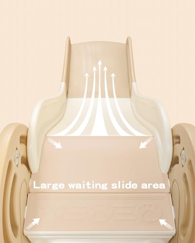 4 in 1 Toddler Slide,Baby Slide,Slide for Toddlers 1-3,Foldable Slide,Plastic Slide,Toddler Slides Indoor and Outdoor,Toddler Slide with Basketball Hoop and Ball,Toddler Playground Slide (Brown)