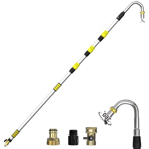 Buyplus 16FT(24FT Reach) Telescopic Gutter Cleaning Tools from The Ground Rain Gutter Cleaners Tool with 360Rotatable Metal Nozzle Extension Pole Hose Attachment Watering Wand for Garden Hose