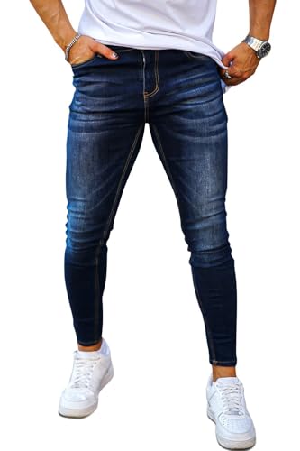 GINGTTO Mens Skinny Jeans Stretch Slim Fit Elastic Waist Blue 32