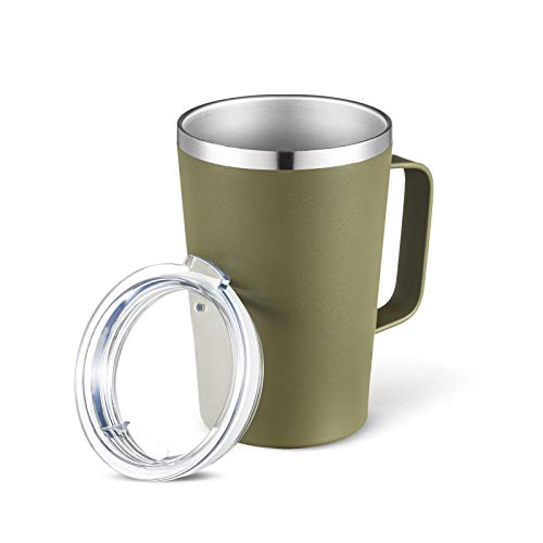 TUMZAK 16oz Stainless Steel Coffee Mug with Handle Double Wall Insulated Vacuum Travel Mug with Lid Camping Tea Flask Cup for Hot Cold Drinks Army Green 1 Pack