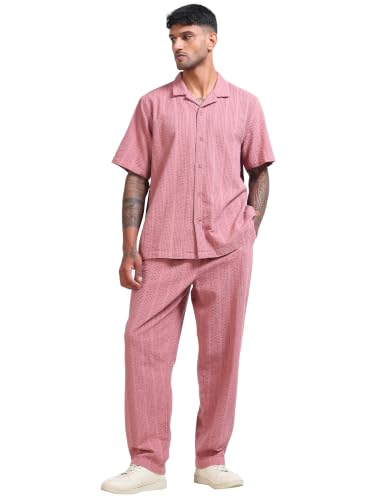 Image of StitchX Men's Airport Look Textured Seersucker Resort Cotton Shirt & Trouser Co-Ord Set S-2XL