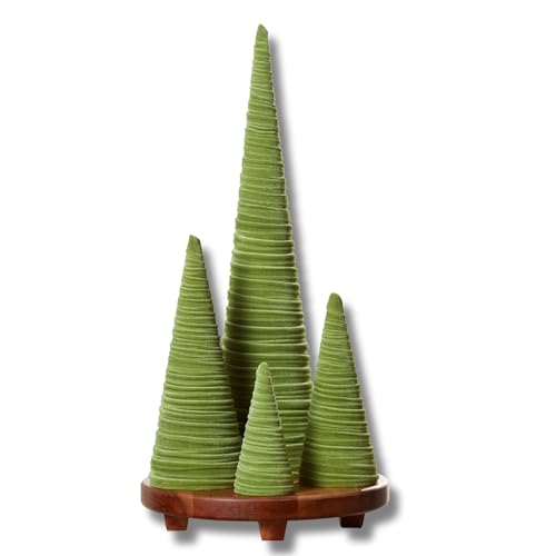 Image of Your Heart's Content Fern Velvet Trees Set of 4, Woodland Nursery Decor, Modern Valentine Decor, Winter Green Mantel Accent, Handcrafted Holiday Entryway, Made in USA (Fern)
