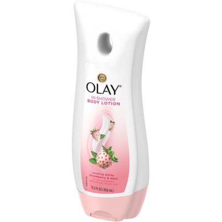 Olay In-Shower Body Lotion - Cooling White Strawberry & Mint - Net Wt. 15.2 FL OZ (450 mL) Per Bottle - Pack of 2 Bottles