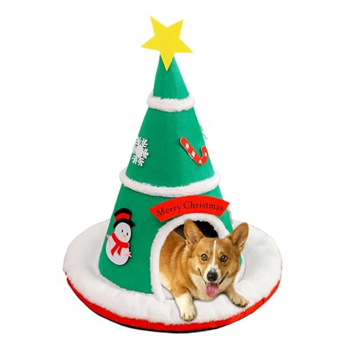 猫用ベッドケーブ - クリスマスツリー 暖か 取り外し可能 パッド 付き - 猫用ハウス 小型犬用ベッド - 子犬 子猫 小型犬用 ホームデコレ 寝室 バルコニー パーティー 冬 休日 アパート向け