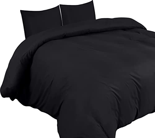 Image of Utopia Bedding Bed Linen 220 x 240 cm + 2 Pillowcases 65 x 65 cm, Black | Microfibre duvet cover with zip, Oeko-Tex certified, easy to assemble - ideal for home and hotels