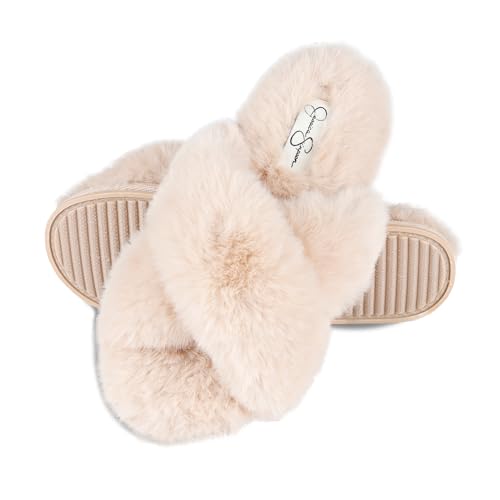 Jessica Simpson Women's Plush Cross Band Slide Slippers, Camel, Large by Jessica Simpson - Image 4