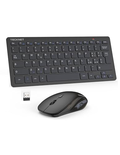 TECKNET Set Tastiera e Mouse Wireless, 2.4G Silenzioso con Ricevitore Nano USB, 12 Scorciatoie Multimediali per Computer, PC, Laptop, Desktop, Smart TV Android