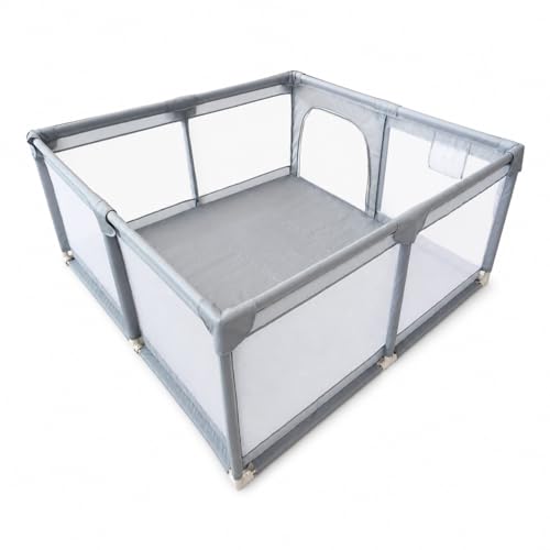 Eurocatch Parque Infantil L - Corral bebé 120x120cm - Plegable - con Malla Transpirable - Seguro y Resistente - Incluye Bolsa - Gris