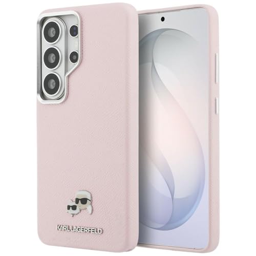 CG MOBILE Karl Lagerfeld Saffiano KC Coque de protection en métal compatible avec MagSafe pour Samsung Galaxy S26 Ultra (rose)