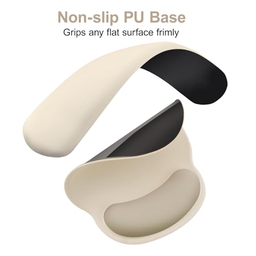 Image of MOSISO Wrist Rest Support for Mouse Pad&Keyboard Set, Circle Curved Ergonomic Mousepad&Coaster Non-Slip Base Home /Office Pain Relief&Easy Typing Pad with Soft Cloth&Silicone Lining, Khaki