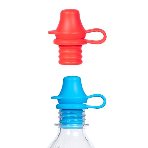 Kiddikap Original Water Bottle Topper for Toddlers 100% Silicone Sippy Top Spout with Protective Cap makes the Bottle Top a Spill Proof Lid for Kids and Adults - 2 Pack - Original