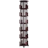 6 Tier Bamboo 360 Spinning Book Shelf Tower Vertical Rotate Turning Spiral Corner Organizer for Small Space Home Office Living Room